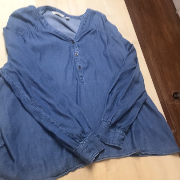 AnyBody Denim Blue V-Neck Relaxed Blouse - Picture 16 of 16